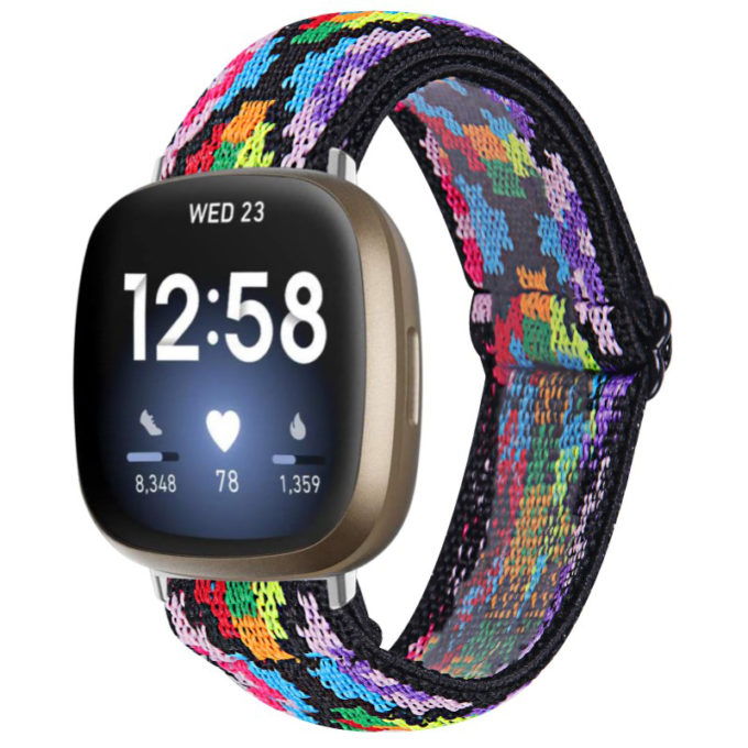 fb.ny30.m Main Rainbow Pixels StrapsCo Pattern Elastic Nylon Watch Strap Fitbit Sense Versa 3