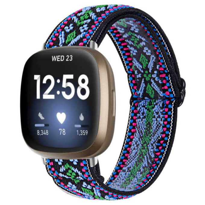fb.ny30.q Main Tribal Blue StrapsCo Pattern Elastic Nylon Watch Strap Fitbit Sense Versa 3