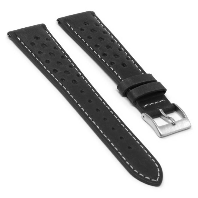 ra9.1 Angle Black DASSARI Distressed Perforated Racing Watch Band Strap 18mm 19mm 20mm 21mm 22mm