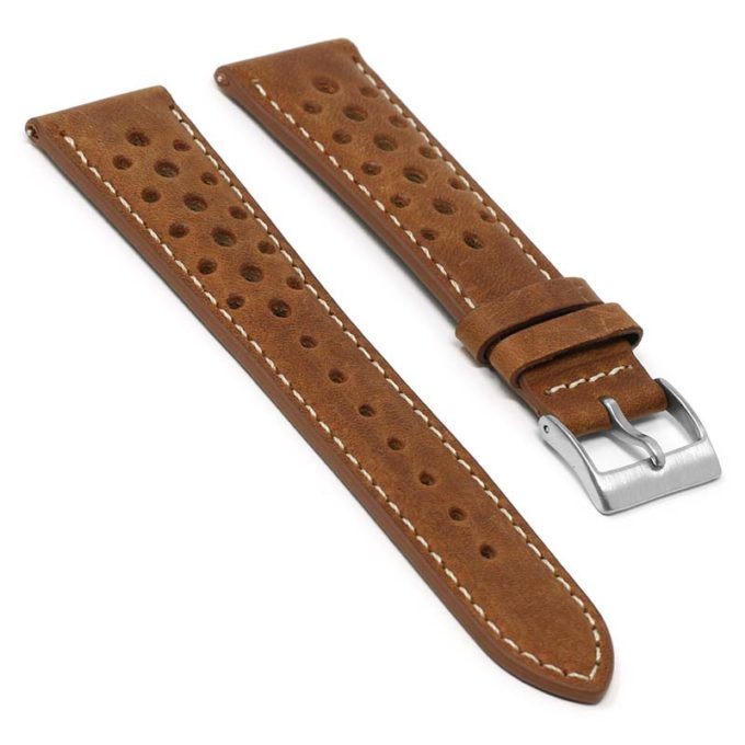 ra9.3 Angle Tan DASSARI Distressed Perforated Racing Watch Band Strap 18mm 19mm 20mm 21mm 22mm