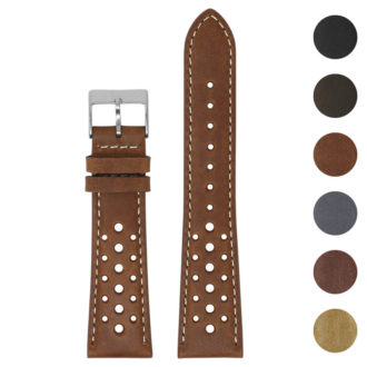 ra9.3 Gallery Tan DASSARI Distressed Perforated Racing Watch Band Strap 18mm 19mm 20mm 21mm 22mm