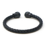 bx7.1.mb Back Black Black Skulls StrapsCo Braided Black Leather Bracelet Wristband Bangle with Black Skulls