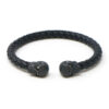bx7.1.mb Main Black Black Skulls StrapsCo Braided Black Leather Bracelet Wristband Bangle with Black Skulls