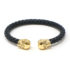 bx7.yg Main Black Yellow Gold Skulls StrapsCo Braided Black Leather Bracelet Wristband Bangle with Gold Skulls