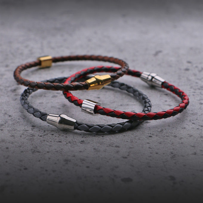 Bx9 Creative StrapsCo Thin Two Tone Braided Bracelet Wristband Bangle With Clasp