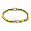 bx9.1.10.ps Main Black Yellow Silver Clasp StrapsCo Thin Two Tone Braided Bracelet Wristband Bangle with Silver Clasp