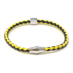bx9.1.10.ps Main Black Yellow Silver Clasp StrapsCo Thin Two Tone Braided Bracelet Wristband Bangle with Silver Clasp