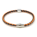 bx9.1.12.ps Main Black Orange Silver Clasp StrapsCo Thin Two Tone Braided Bracelet Wristband Bangle with Silver Clasp