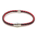 bx9.1.6.ps Main Black Red Silver Clasp StrapsCo Thin Two Tone Braided Bracelet Wristband Bangle with Silver Clasp