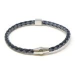 bx9.1.7.ps Main Black Grey Silver Clasp StrapsCo Thin Two Tone Braided Bracelet Wristband Bangle with Silver Clasp