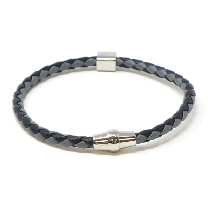 bx9.1.7.ps Main Black Grey Silver Clasp StrapsCo Thin Two Tone Braided Bracelet Wristband Bangle with Silver Clasp