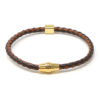 bx9.2.3.yg Main Brown Tan Yellow Gold Clasp StrapsCo Thin Two Tone Braided Bracelet Wristband Bangle with Gold Clasp