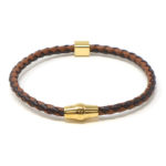 bx9.2.3.yg Main Brown Tan Yellow Gold Clasp StrapsCo Thin Two Tone Braided Bracelet Wristband Bangle with Gold Clasp