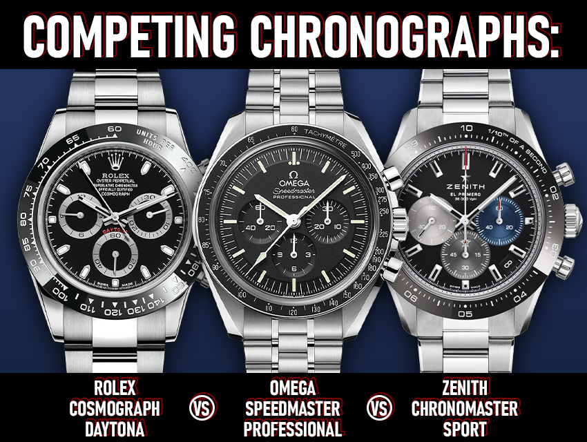 Competing Chronographs Cosmograph Daytona vs Speedmaster Professional vs Chronomaster Sport StrapsCo