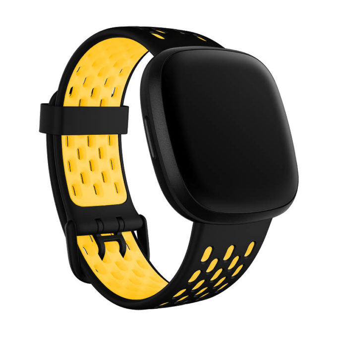 fb.r63.1.10 Main Black Yellow StrapsCo Two Tone Silicone Rubber Sport Watch Band Strap for Fitbit Sense Versa 3