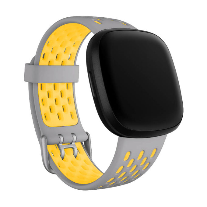 fb.r63.7.10 Main Grey Yellow StrapsCo Two Tone Silicone Rubber Sport Watch Band Strap for Fitbit Sense Versa 3