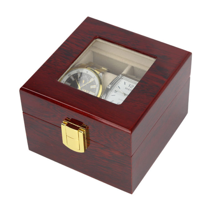 wb1 Front StrapsCo Windowed Wood Watch Box for 2 Watches