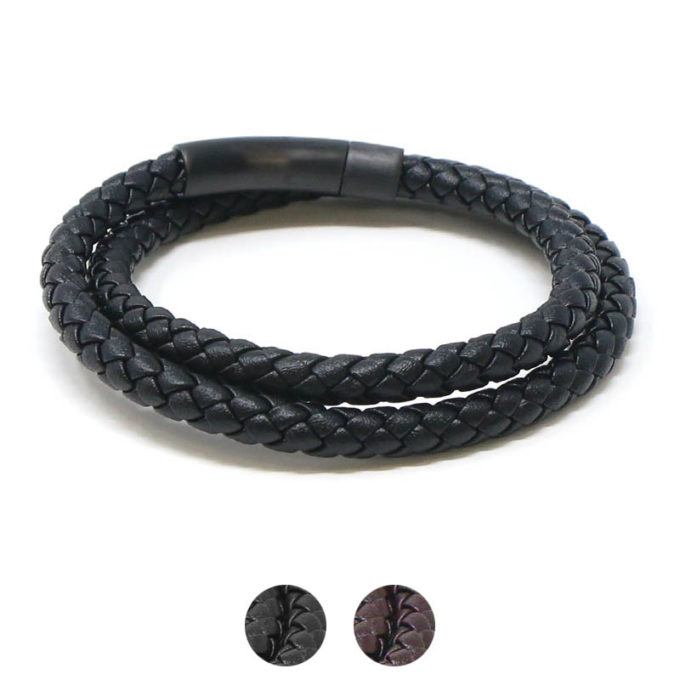 bx11.1.mb Gallery Black StrapsCo Leather Bolo Wrap Bracelet Wristband with Matte Black Clasp
