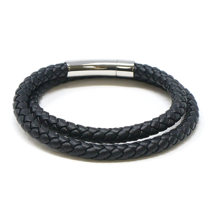 bx11.1.ps Main Black StrapsCo Leather Bolo Wrap Bracelet Wristband Bangle with Silver Clasp