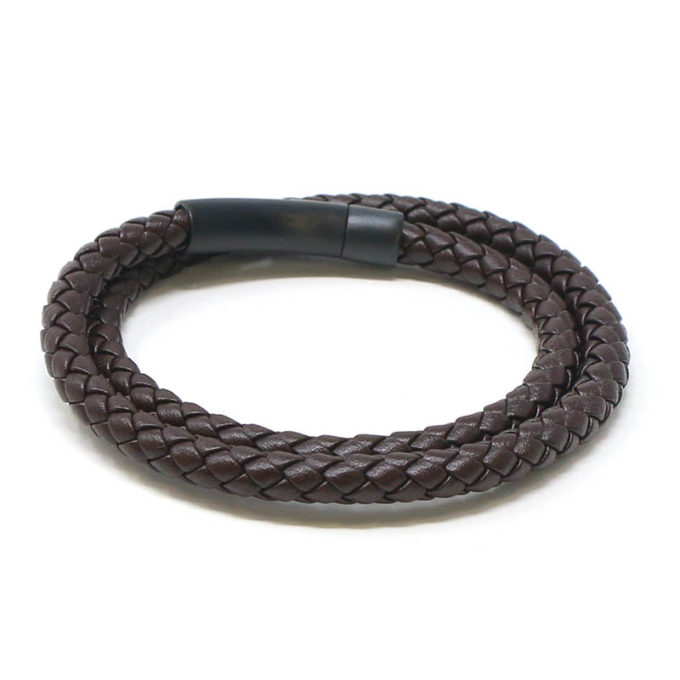 bx11.2.mb Main Brown StrapsCo Leather Bolo Wrap Bracelet Wristband with Matte Black Clasp
