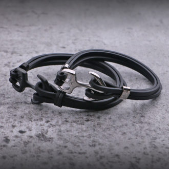 bx12 Creative Pic StrapsCo Black Leather Bracelet Wristband Bangle with Silver or Matte Black Anchor Clasp