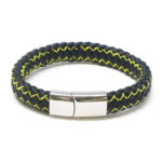 bx14.1.10.ps Main Black Yellow StrapsCo Plaited Two Tone Leather Bracelet with Silver Clasp