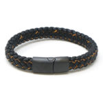bx14.1.12.mb Main Black Orange StrapsCo Plaited Two Tone Leather Bracelet with Black Clasp