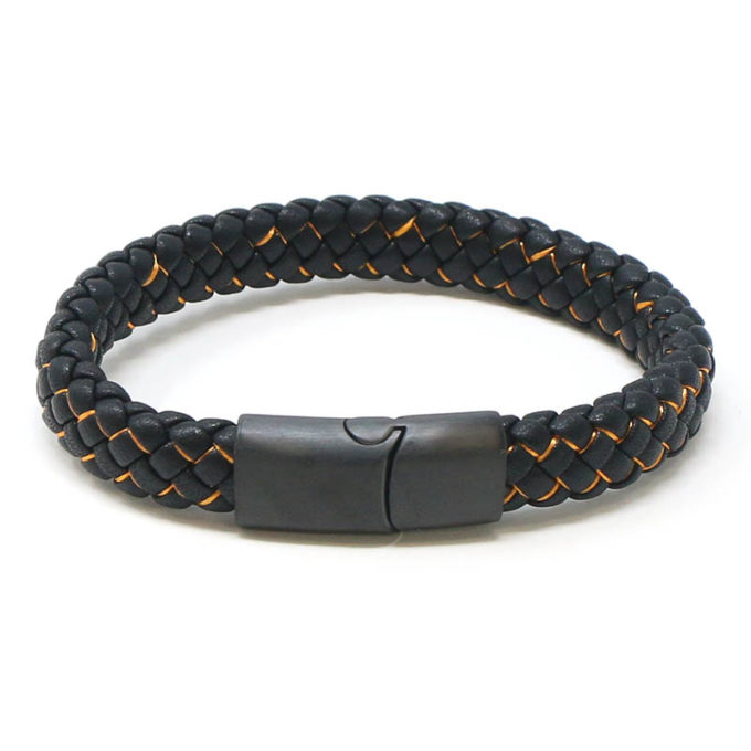 bx14.1.12.mb Main Black Orange StrapsCo Plaited Two Tone Leather Bracelet with Black Clasp