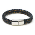 bx14.1.12.ps Main Black Orange StrapsCo Plaited Two Tone Leather Bracelet with Silver Clasp