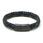 bx14.1.22.mb Main Black White StrapsCo Plaited Two Tone Leather Bracelet with Black Clasp