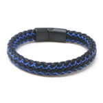bx14.1.5.mb Back Black Blue StrapsCo Plaited Two Tone Leather Bracelet with Black Clasp