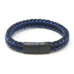 bx14.1.5.mb Main Black Blue StrapsCo Plaited Two Tone Leather Bracelet with Black Clasp