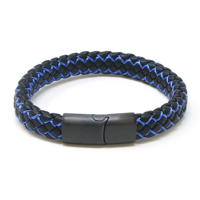 bx14.1.5.mb Main Black Blue StrapsCo Plaited Two Tone Leather Bracelet with Black Clasp