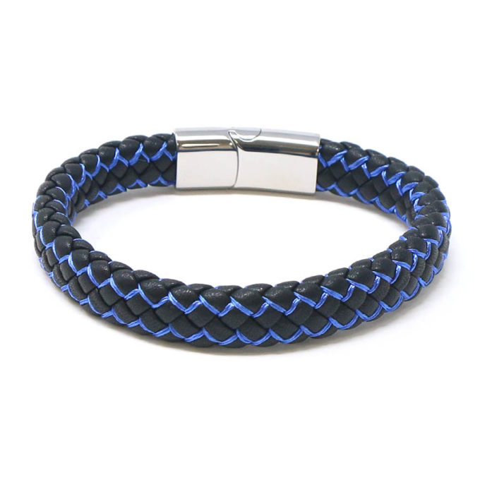bx14.1.5.ps Back Black Blue StrapsCo Plaited Two Tone Leather Bracelet with Silver Clasp