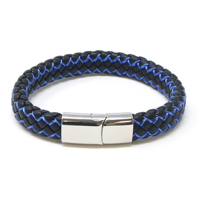 bx14.1.5.ps Main Black Blue StrapsCo Plaited Two Tone Leather Bracelet with Silver Clasp
