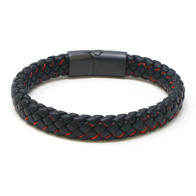 bx14.1.6.mb Back Black Red StrapsCo Plaited Two Tone Leather Bracelet with Black Clasp
