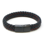 bx14.1.6.mb Main Black Red StrapsCo Plaited Two Tone Leather Bracelet with Black Clasp