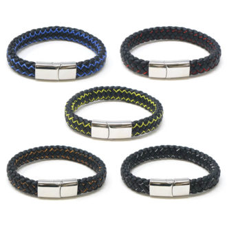 bx14.ps All Color StrapsCo Plaited Two Tone Leather Bracelet with Silver Clasp