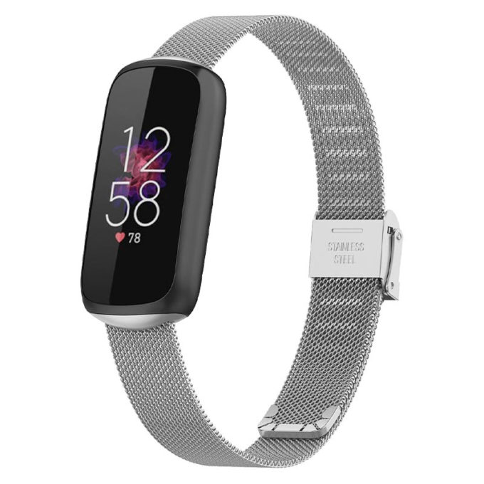 fb.m145.ss Main Silver StrapsCo Stainless Steel Mesh Watch Band Strap with Clasp for Fitbit Luxe