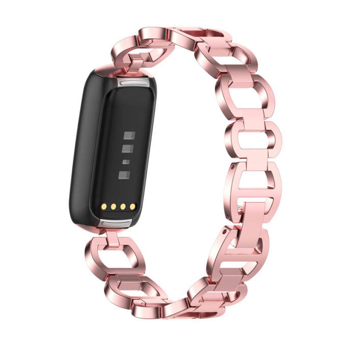 fb.m147.pg Back Pink Gold StrapsCo Metal Alloy Link Jewelry Watch Bracelet Band for Fitbit Luxe