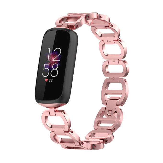 fb.m147.pg Main Pink Gold StrapsCo Metal Alloy Link Jewelry Watch Bracelet Band for Fitbit Luxe