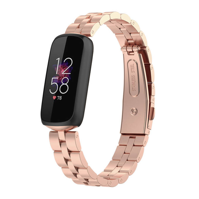 fb.m148.rg Main Rose Gold StrapsCo Stainless Steel Metal Watch Band Strap for Fitbit Luxe