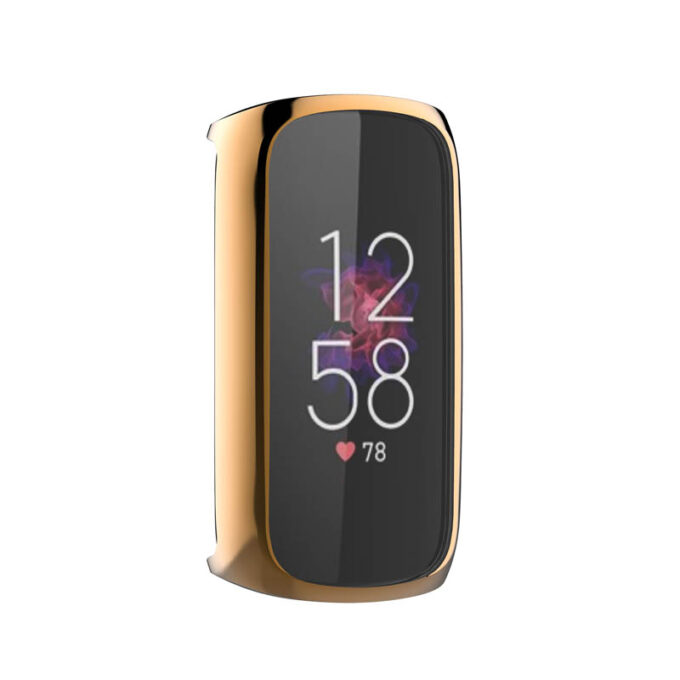 fb.pc17.yg Front Yellow Gold StrapsCo TPU Smart Watch Protective Case Fitbit Luxe Protector