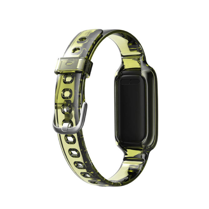 fb.r65.11 Back Green StrapsCo Transparent TPU Rubber Watch Strap with Silver Buckle for Fitbit Luxe