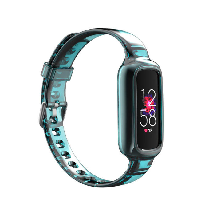 fb.r65.11a Main Turquoise StrapsCo Transparent TPU Rubber Watch Strap with Silver Buckle for Fitbit Luxe