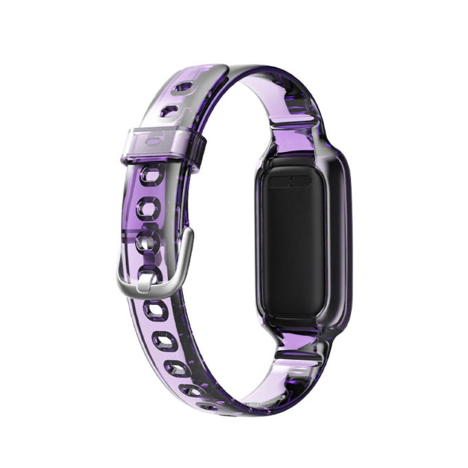 fb.r65.18 Back Purple StrapsCo Transparent TPU Rubber Watch Strap with Silver Buckle for Fitbit Luxe