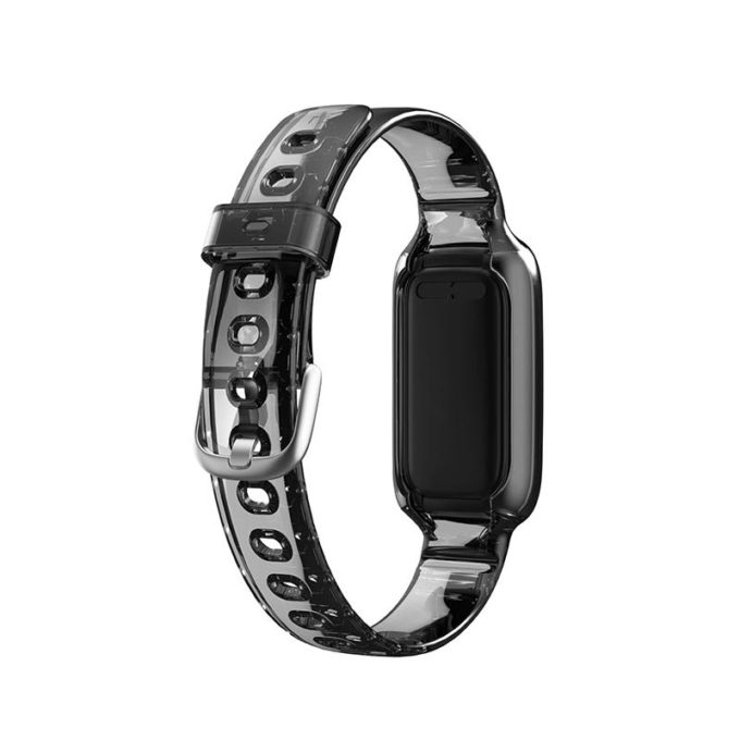 fb.r65.7 Back Grey StrapsCo Transparent TPU Rubber Watch Strap with Silver Buckle for Fitbit Luxe
