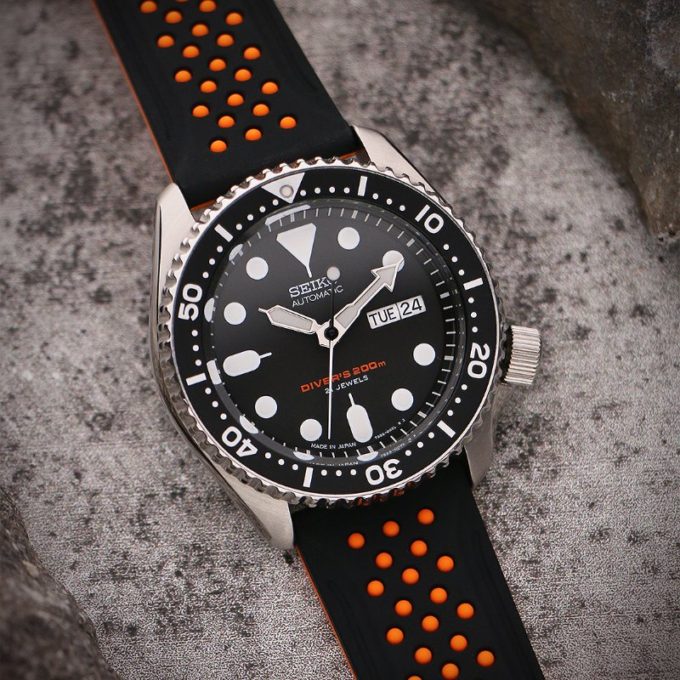 pu17 creative3 seiko contrasting perforated rubber strap watch band seiko skx diver