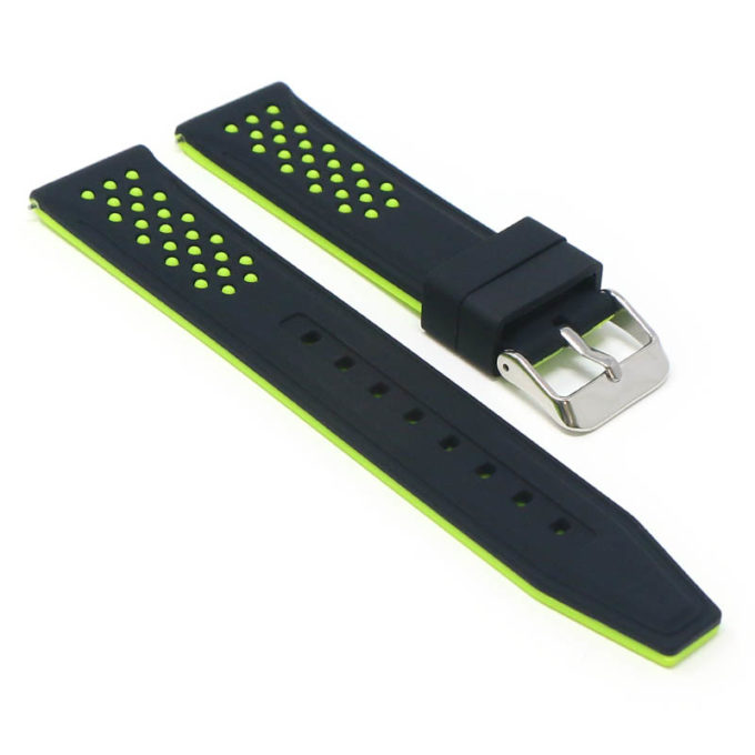 pu17.1.11 Angle Black Green StrapsCo Contrasting Perforated Silicone Rubber Watch Band Quick Release Strap