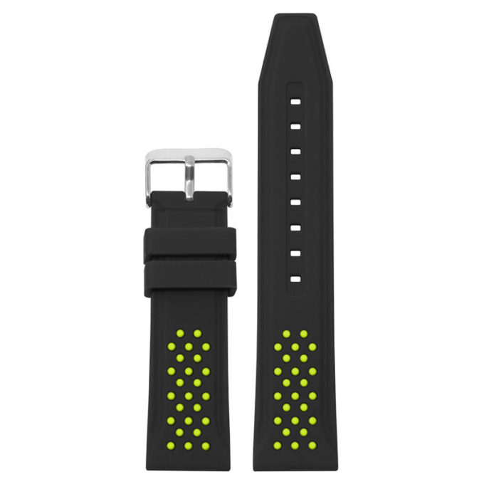pu17.1.11 Main Black Green StrapsCo Contrasting Perforated Silicone Rubber Watch Band Quick Release Strap